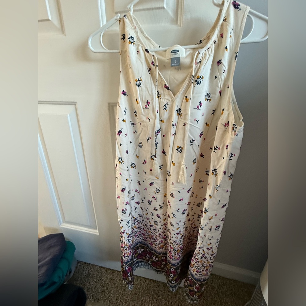 Old Navy Cream Floral Dress with Tie-Neck